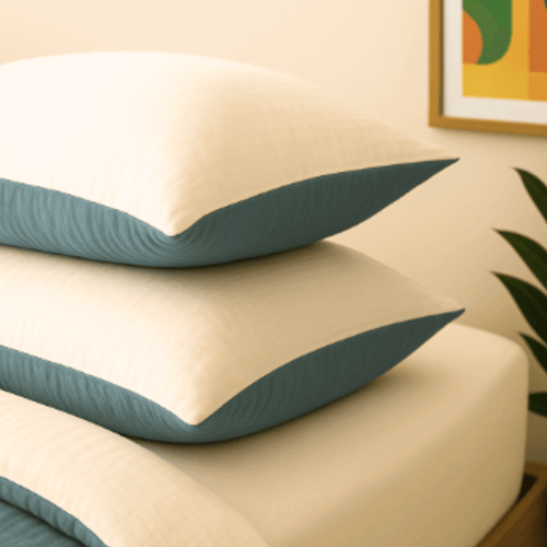 Taies d'oreiller en gaze de coton bicolore bleu pétrole et blanc – linge de lit doux, moderne et raffiné houz'bed