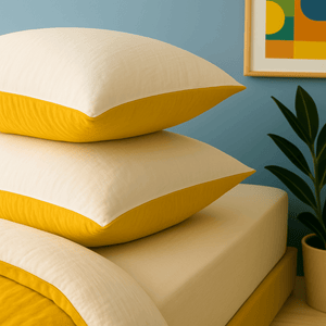 Taies d'oreiller en gaze de coton bicolore jaune moutarde et blanc – linge de lit élégant, confortable et lumineux houz'bed